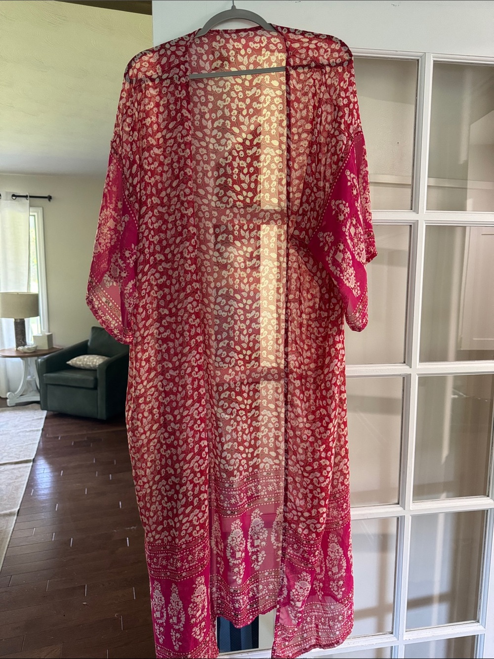 Fuchsia Sheer Floral Kimono Duster
